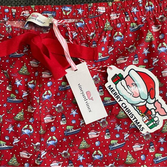 NEW $59 Vineyard Vines Preppy Printed Whale Lounge Pant Red Christmas XL NWT - Picture 3 of 14